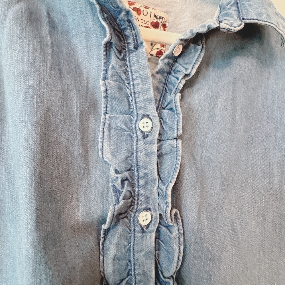 Bonpoint Light Blue Ruffle-Trim Denim Shirt - Picture 3 of 5